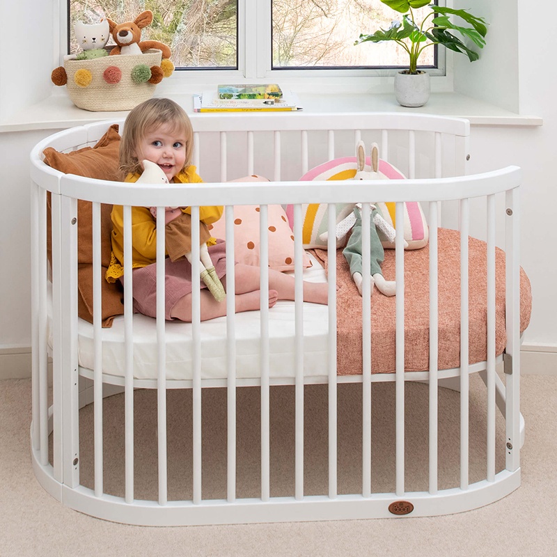 White Convertible Oval Wooden 4 In 1 Baby Crib