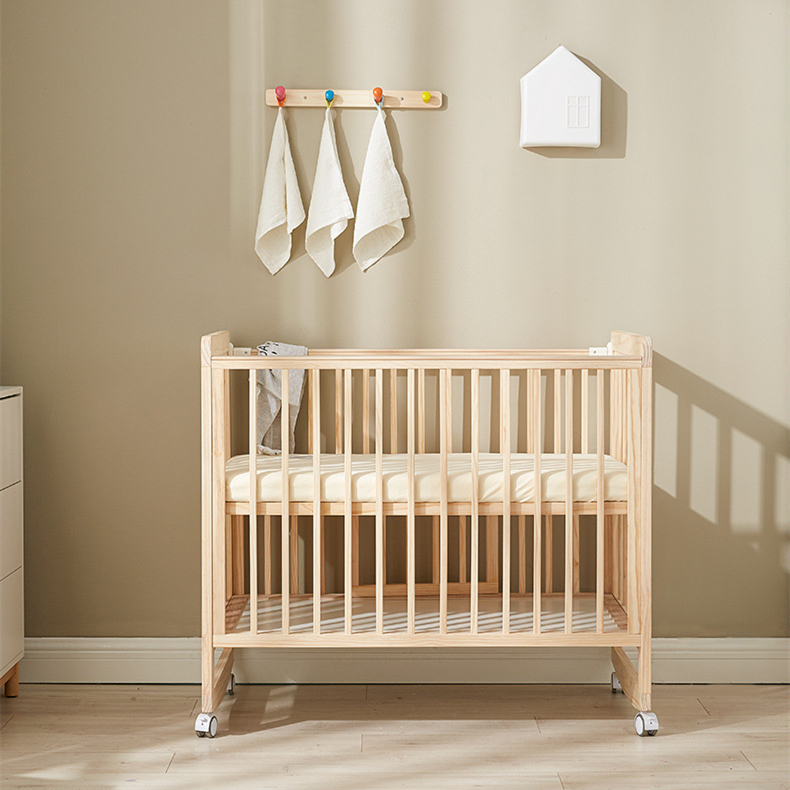 Portable solid pine wood baby crib