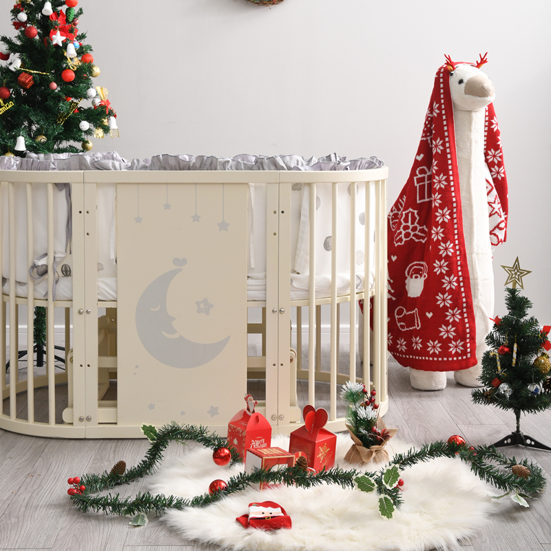 Convertible wooden round baby bed