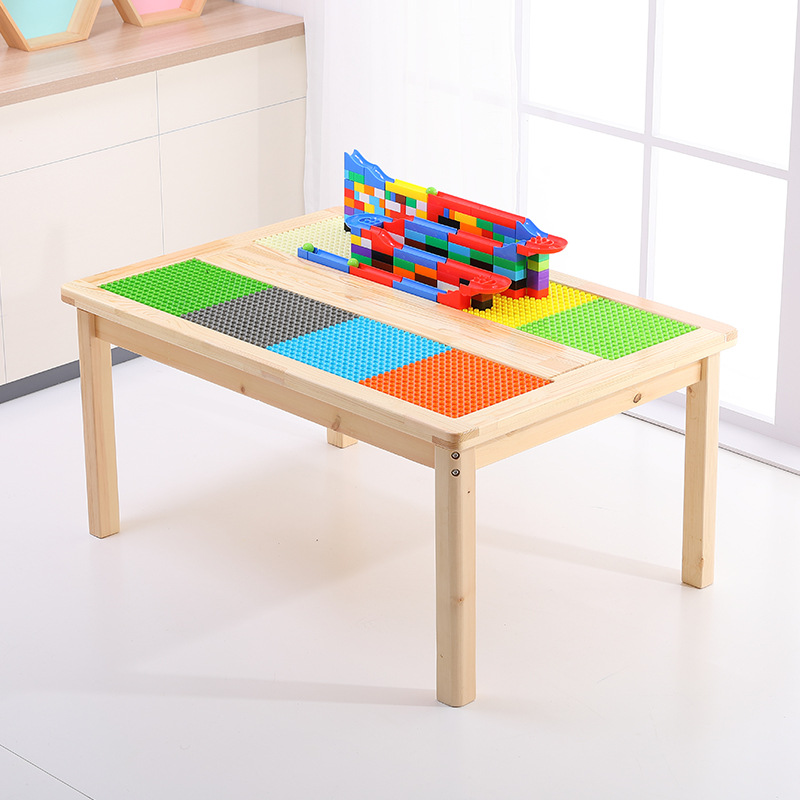 Children's wooden table baby multi-functional compatible lego wooden table toy game table (1).jpg