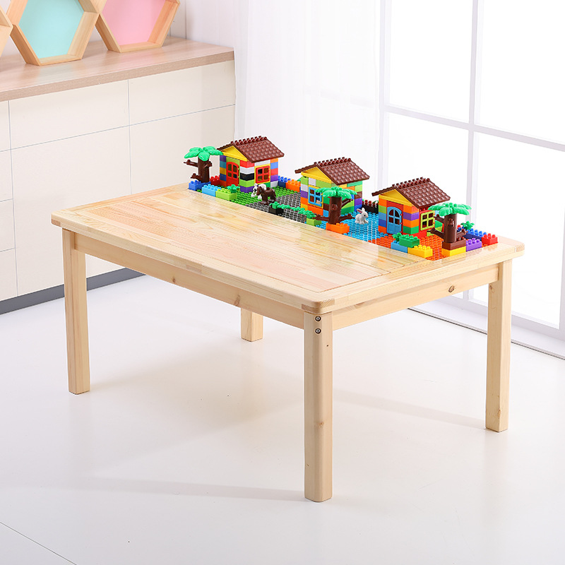 Children's wooden table baby multi-functional compatible lego wooden table toy game table (2).jpg