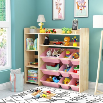 Wooden toy shelf kids cabinet