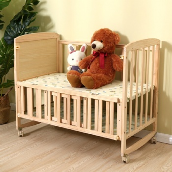 Mobile convertible wooden baby bed