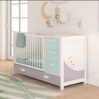 Wooden crib crib with cabinet