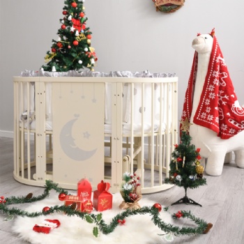 Convertible wooden round baby bed