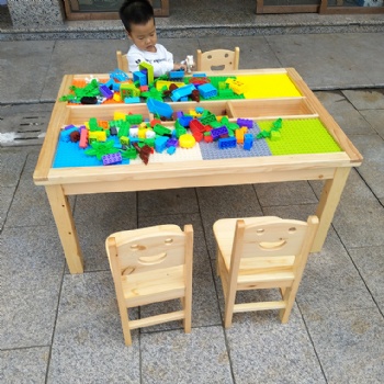 Children's wooden table baby multi-functional compatible lego wooden table toy game table