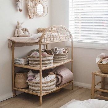 Natural woven rattan diaper changing table shelf for baby